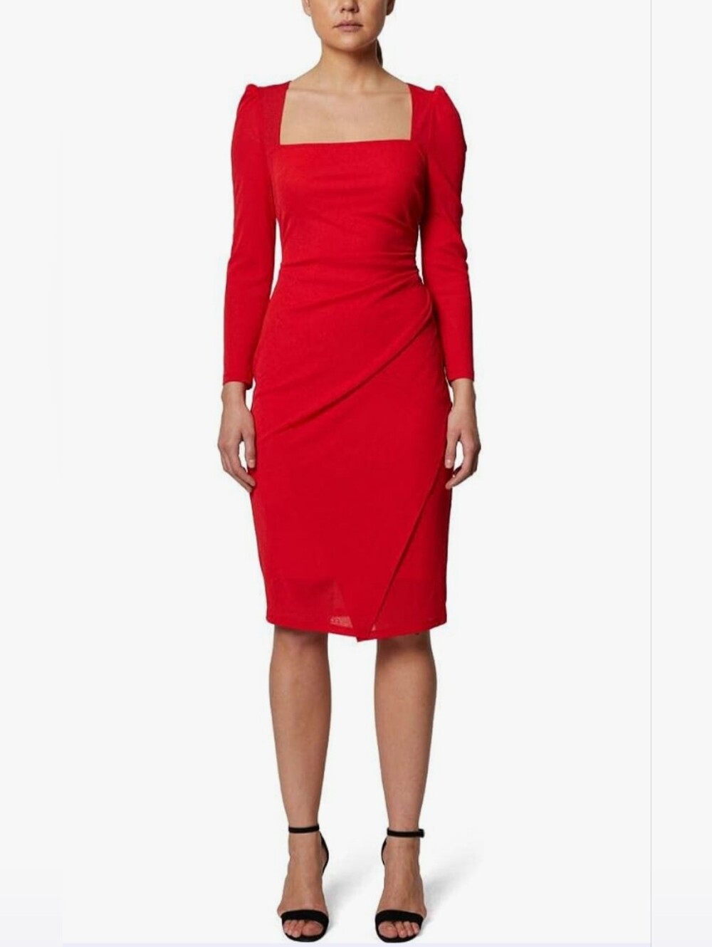 NWT Laundry By Shelli Segal Long Sleeve Square Neck Red Dress Size 8